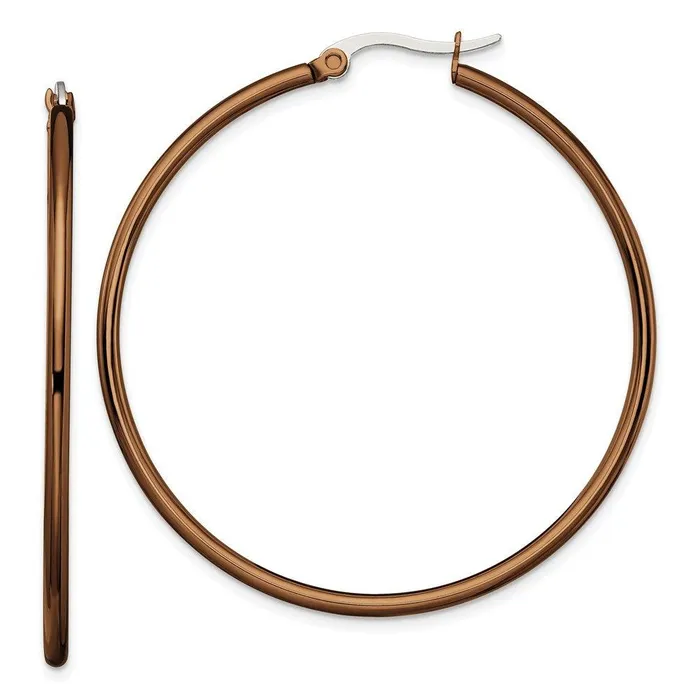Stainless Steel Brown IP plated 48mm Hoop Earrings Chisel Earrings