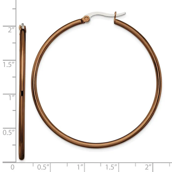 Stainless Steel Brown IP plated 48mm Hoop Earrings Chisel Earrings Stainless Steel Brown IP plated 48mm Hoop Earrings Chisel Earrings