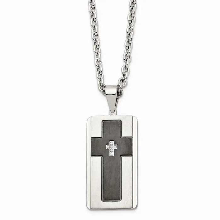 Stainless Steel Brushed Polished Black IPplated w CZ Necklace Chisel Necklaces Stainless Steel Brushed Polished Black IPplated w CZ Necklace Chisel Necklaces