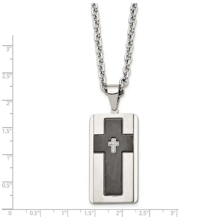Stainless Steel Brushed Polished Black IPplated w CZ Necklace Chisel Necklaces Stainless Steel Brushed Polished Black IPplated w CZ Necklace Chisel Necklaces