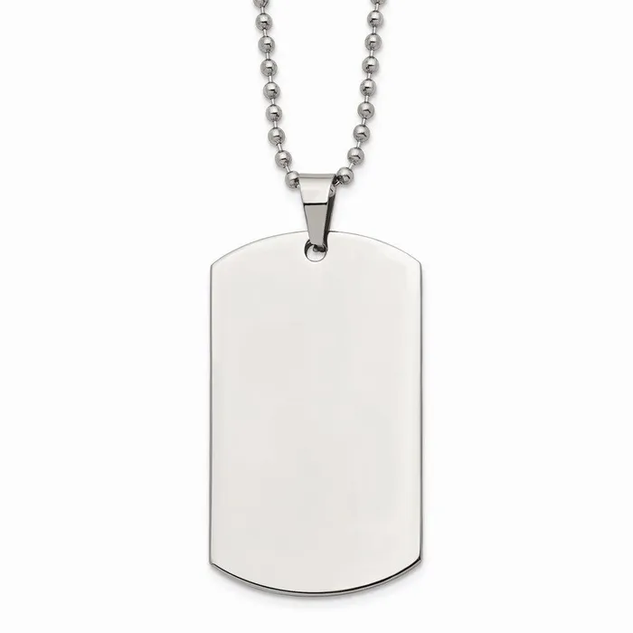 Stainless Steel Brushed Polished Rounded Edge 2mm Thick Dog Tag Necklace Chisel Necklaces Stainless Steel Brushed Polished Rounded Edge 2mm Thick Dog Tag Necklace Chisel Necklaces