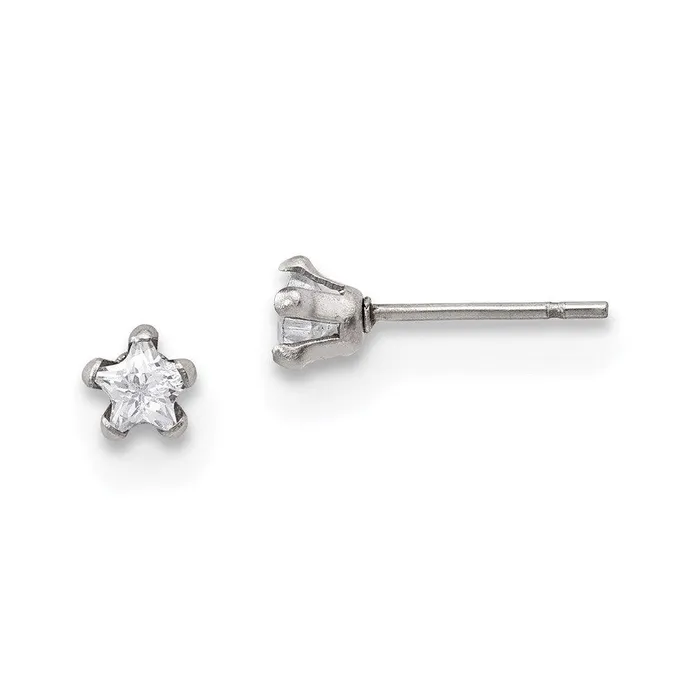 Stainless Steel Polished 4mm Star CZ Stud Post Earrings Chisel Earrings