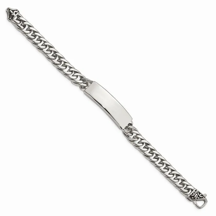 Stainless Steel Polished and Antiqued Curb ID Link Bracelet Chisel Bracelets Stainless Steel Polished and Antiqued Curb ID Link Bracelet Chisel Bracelets