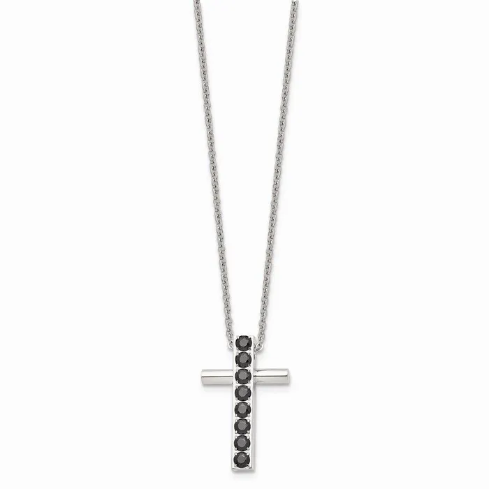 Stainless Steel Polished Black CZs Cross Necklace Chisel Necklaces Stainless Steel Polished Black CZs Cross Necklace Chisel Necklaces