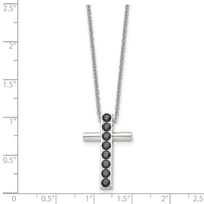 Stainless Steel Polished Black CZs Cross Necklace Chisel Necklaces Stainless Steel Polished Black CZs Cross Necklace Chisel Necklaces