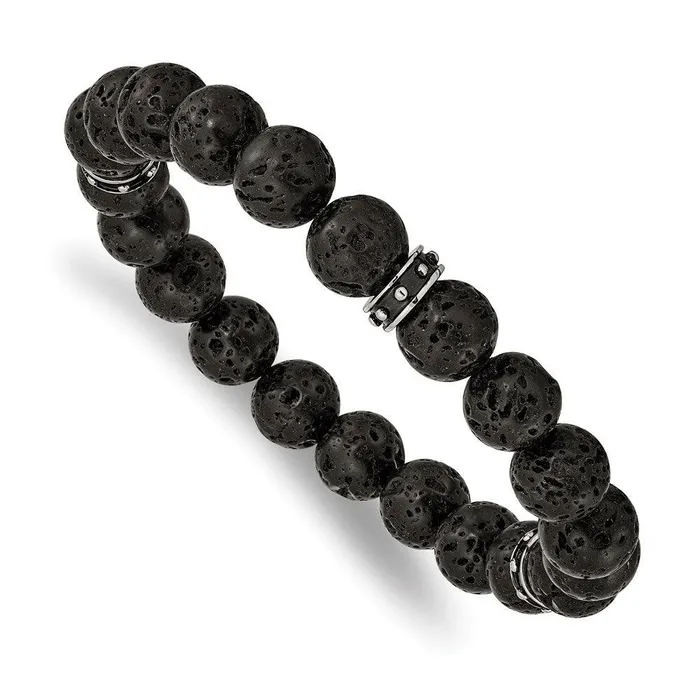 Stainless Steel Polished Black Enamel Lave Stone Beads Stretch Bracelet Chisel Bracelets Stainless Steel Polished Black Enamel Lave Stone Beads Stretch Bracelet Chisel Bracelets