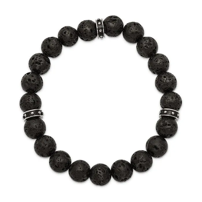 Stainless Steel Polished Black Enamel Lave Stone Beads Stretch Bracelet Chisel Bracelets Stainless Steel Polished Black Enamel Lave Stone Beads Stretch Bracelet Chisel Bracelets