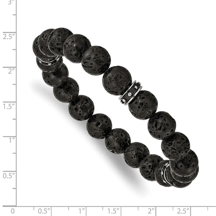 Stainless Steel Polished Black Enamel Lave Stone Beads Stretch Bracelet Chisel Bracelets Stainless Steel Polished Black Enamel Lave Stone Beads Stretch Bracelet Chisel Bracelets