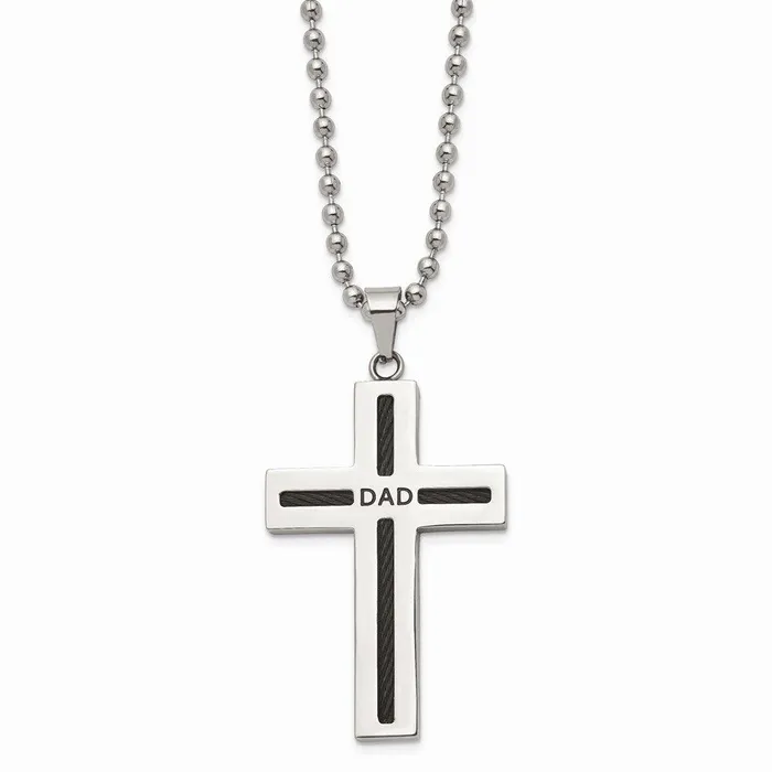 Stainless Steel Polished Black IP Cable Dad Cross Necklace Chisel Necklaces Stainless Steel Polished Black IP Cable Dad Cross Necklace Chisel Necklaces