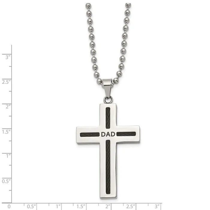 Stainless Steel Polished Black IP Cable Dad Cross Necklace Chisel Necklaces Stainless Steel Polished Black IP Cable Dad Cross Necklace Chisel Necklaces