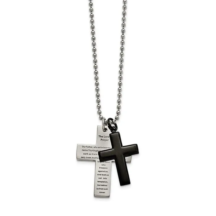 Stainless Steel Polished Black IPplated Lords Prayer Cross Necklace Chisel Necklaces Stainless Steel Polished Black IPplated Lords Prayer Cross Necklace Chisel Necklaces