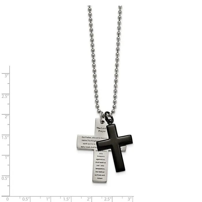 Stainless Steel Polished Black IPplated Lords Prayer Cross Necklace Chisel Necklaces Stainless Steel Polished Black IPplated Lords Prayer Cross Necklace Chisel Necklaces
