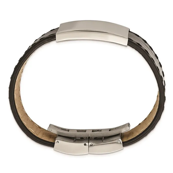Stainless Steel Polished Black Leather ID Bracelet Chisel Bracelets Stainless Steel Polished Black Leather ID Bracelet Chisel Bracelets