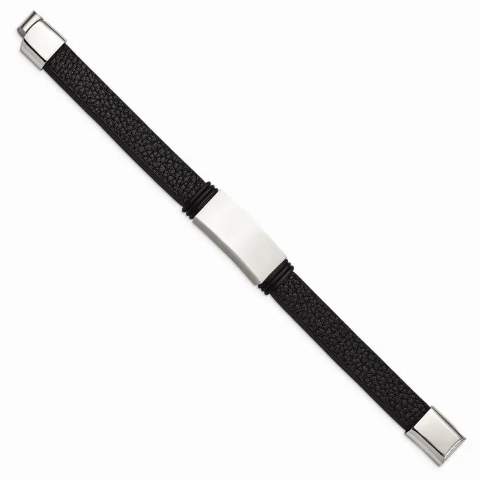 Stainless Steel Polished Black Rubber and Leather 85in ID Bracelet Chisel Bracelets Stainless Steel Polished Black Rubber and Leather 85in ID Bracelet Chisel Bracelets