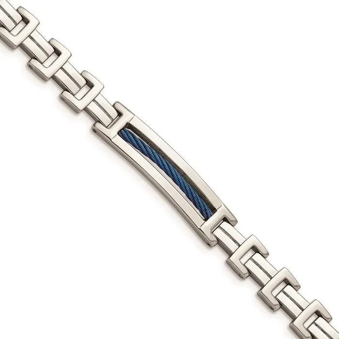 Stainless Steel Polished Blue IPplated 85in Bracelet Chisel Bracelets