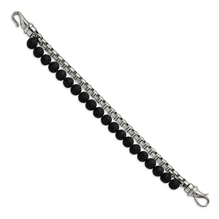 Stainless Steel Polished Box Chain Lava Stone 2 Stand 85in Bracelet Chisel Bracelets Stainless Steel Polished Box Chain Lava Stone 2 Stand 85in Bracelet Chisel Bracelets