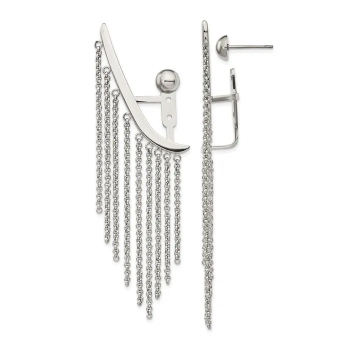 Stainless Steel Polished Dangle Chain Adjustable Post Ear Climbers Chisel Earrings Stainless Steel Polished Dangle Chain Adjustable Post Ear Climbers Chisel Earrings