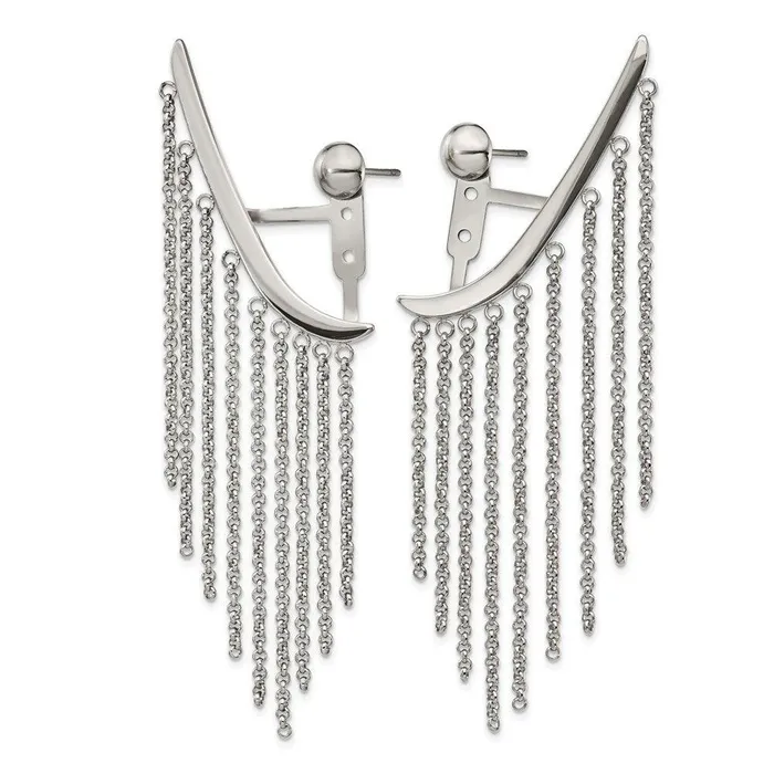 Stainless Steel Polished Dangle Chain Adjustable Post Ear Climbers Chisel Earrings Stainless Steel Polished Dangle Chain Adjustable Post Ear Climbers Chisel Earrings