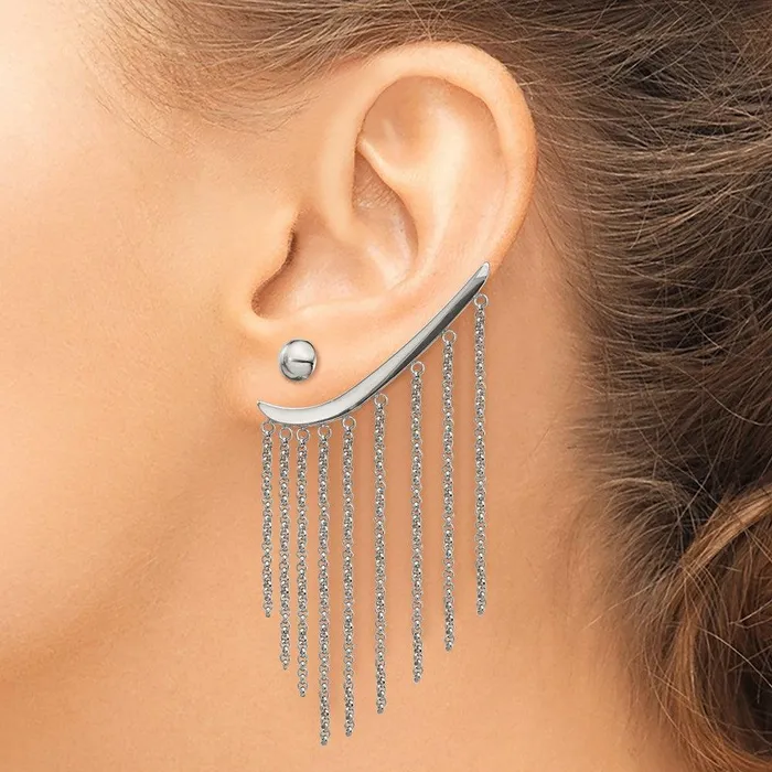 Stainless Steel Polished Dangle Chain Adjustable Post Ear Climbers Chisel Earrings Stainless Steel Polished Dangle Chain Adjustable Post Ear Climbers Chisel Earrings