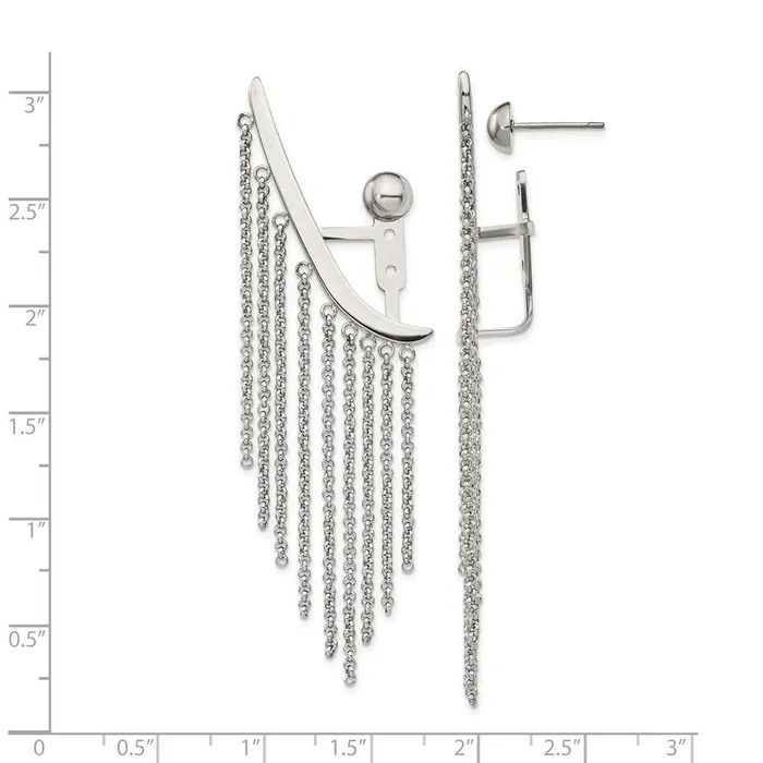 Stainless Steel Polished Dangle Chain Adjustable Post Ear Climbers Chisel Earrings Stainless Steel Polished Dangle Chain Adjustable Post Ear Climbers Chisel Earrings