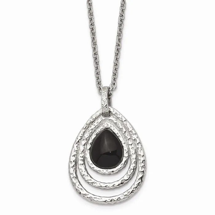 Stainless Steel PolishedTextured Black Onyx w2in ext Necklace Chisel Necklaces Stainless Steel PolishedTextured Black Onyx w2in ext Necklace Chisel Necklaces