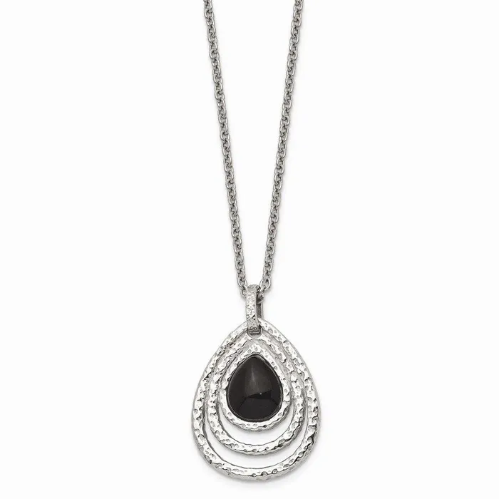 Stainless Steel PolishedTextured Black Onyx w2in ext Necklace Chisel Necklaces Stainless Steel PolishedTextured Black Onyx w2in ext Necklace Chisel Necklaces