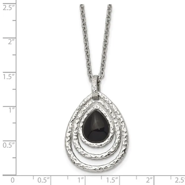 Stainless Steel PolishedTextured Black Onyx w2in ext Necklace Chisel Necklaces Stainless Steel PolishedTextured Black Onyx w2in ext Necklace Chisel Necklaces
