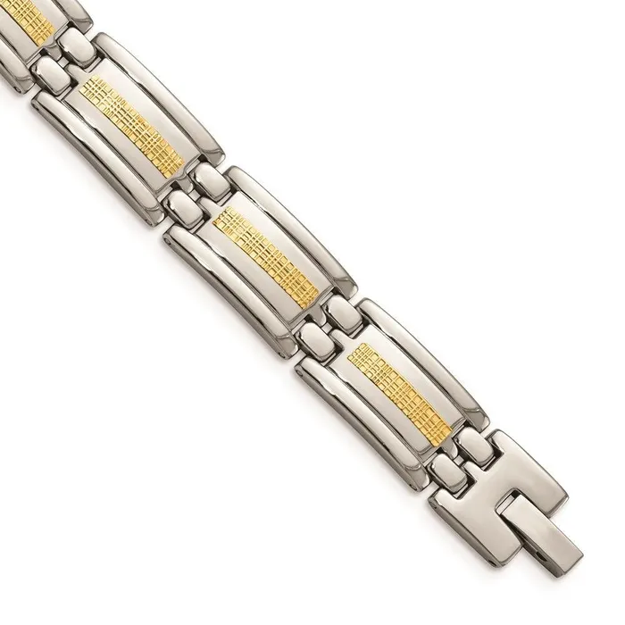 Stainless Steel Polished w14k Gold Link Bracelet Chisel Bracelets