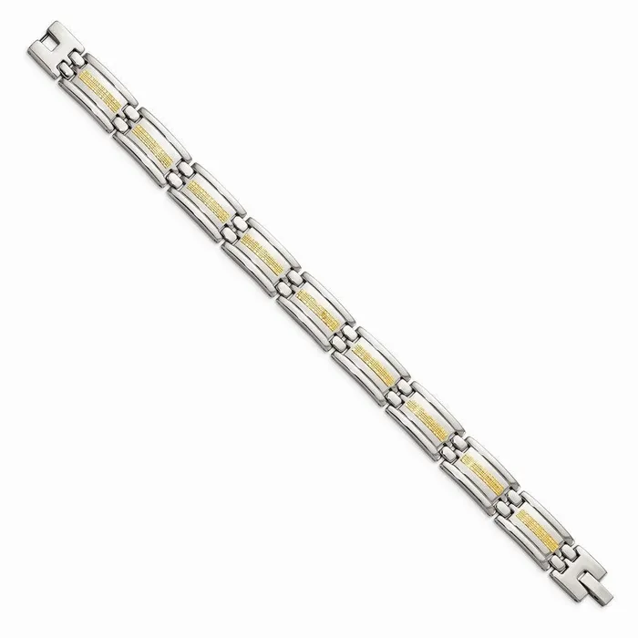 Stainless Steel Polished w14k Gold Link Bracelet Chisel Bracelets Stainless Steel Polished w14k Gold Link Bracelet Chisel Bracelets
