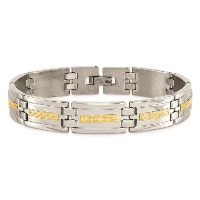 Stainless Steel Polished w14k Gold Link Bracelet Chisel Bracelets Stainless Steel Polished w14k Gold Link Bracelet Chisel Bracelets