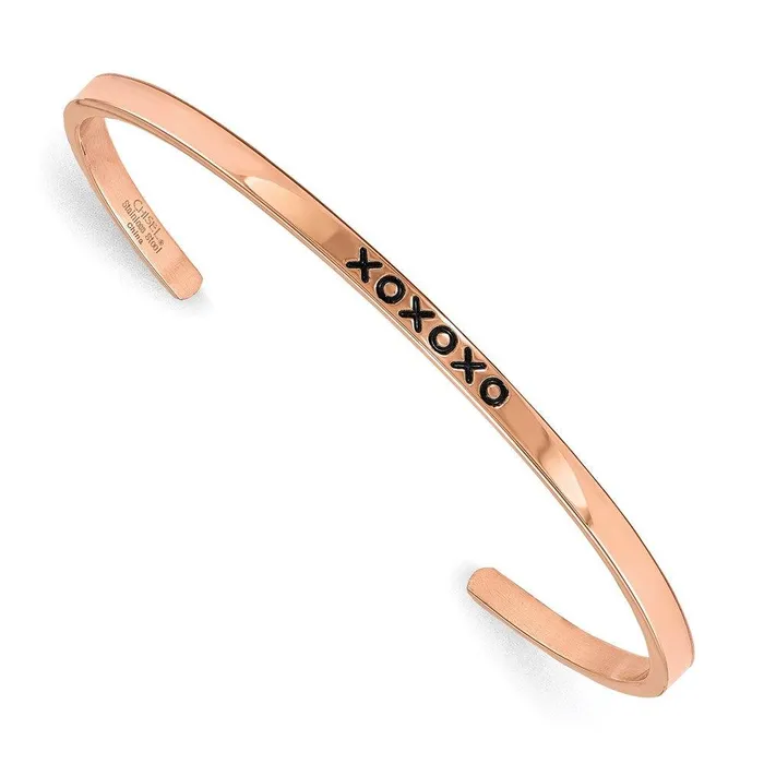 Stainless Steel Rose IPplated xoxoxo CZ 3mm Cuff Bangle Chisel Bracelets