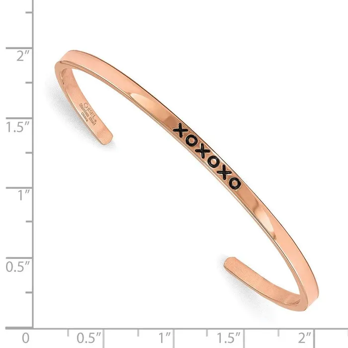 Stainless Steel Rose IPplated xoxoxo CZ 3mm Cuff Bangle Chisel Bracelets Stainless Steel Rose IPplated xoxoxo CZ 3mm Cuff Bangle Chisel Bracelets