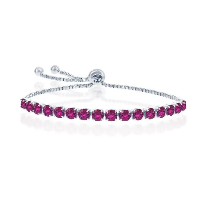 Sterling Silver 4MM Ruby July Swarovski Element Adjusatble Bolo Bracelet Classic Bracelets Sterling Silver 4MM Ruby July Swarovski Element Adjusatble Bolo Bracelet Classic Bracelets