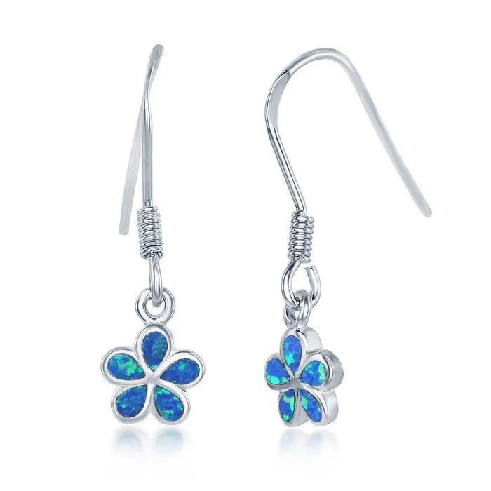 Sterling Silver Blue Inlay Opal Flower Earrings Classic Earrings