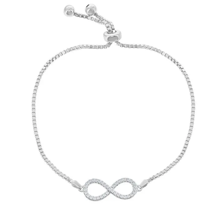 Sterling Silver Center Open CZ Infinity Beads Box Chain Bracelet Classic Bracelets Sterling Silver Center Open CZ Infinity Beads Box Chain Bracelet Classic Bracelets