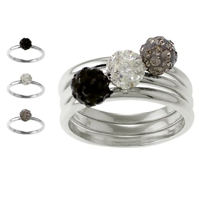 Sterling Silver Crystal Ball Ring Set of 3 W9537 Classic Rings