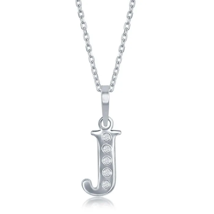 Sterling Silver Diamond J Initial Pendant Chain Classic Necklaces