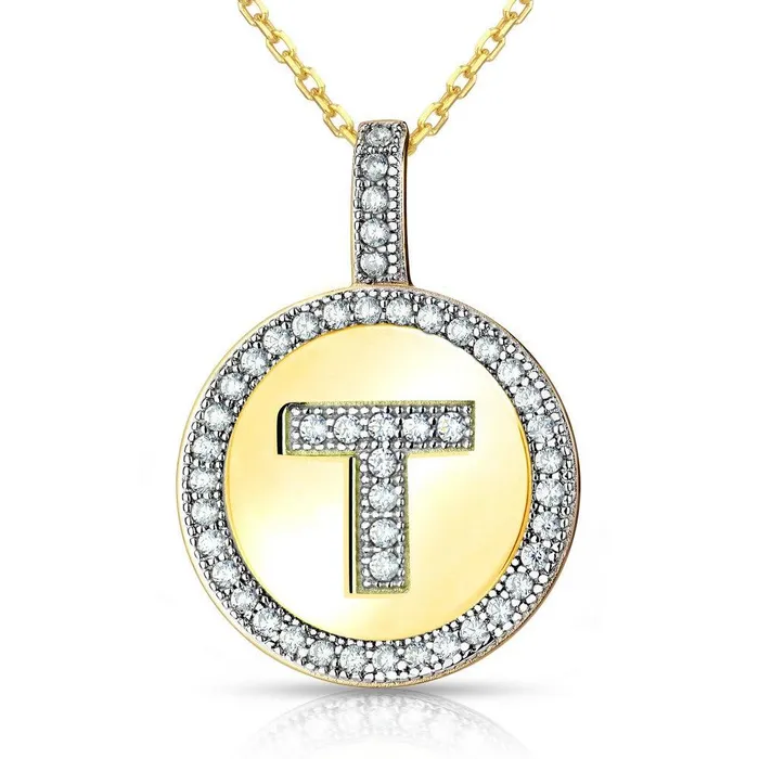 Sterling Silver Gold Plated Circle T Pendant with Chain Classic Necklaces