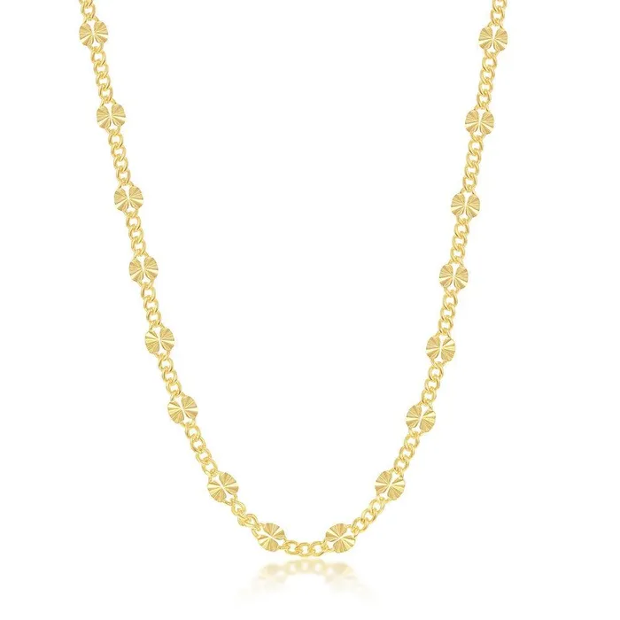 Sterling Silver GP Curb and DiamondCut Disc Chain 24 Classic Rings
