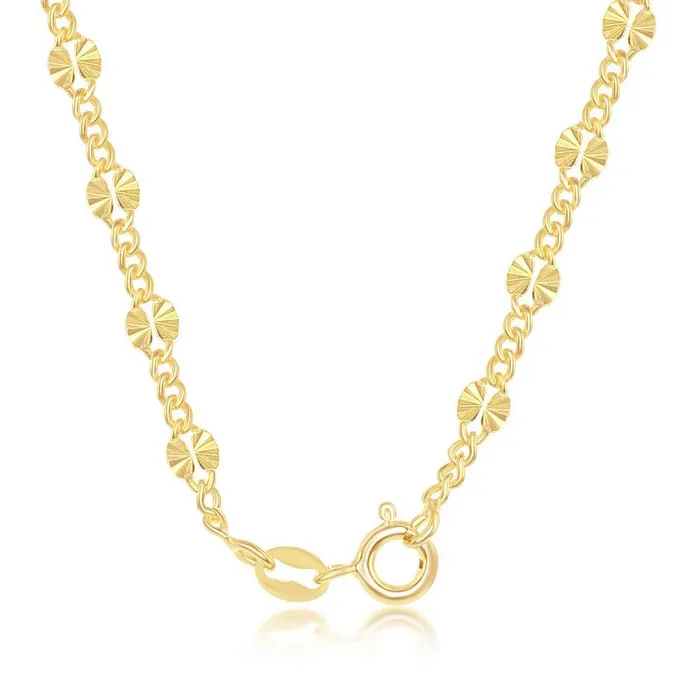 Sterling Silver GP Curb and DiamondCut Disc Chain 24 Classic Rings