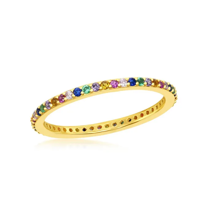 Sterling Silver GP Rainbow CZ Thin Band Ring W2134 Classic Rings