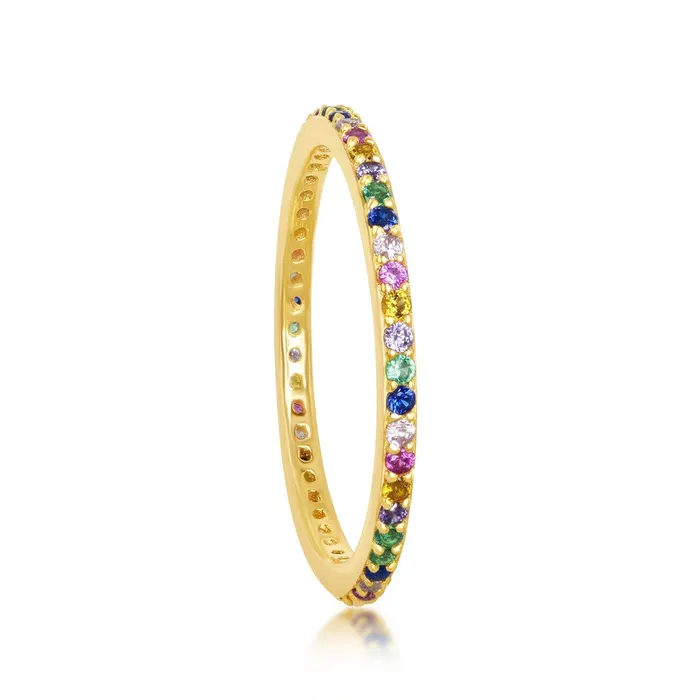 Sterling Silver GP Rainbow CZ Thin Band Ring W2134 Classic Rings