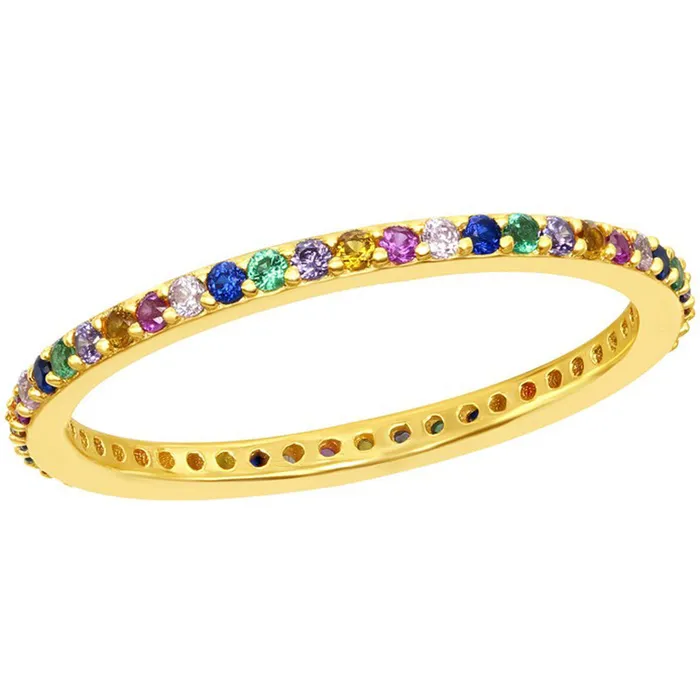 Sterling Silver GP Rainbow CZ Thin Band Ring W2134 Classic Rings