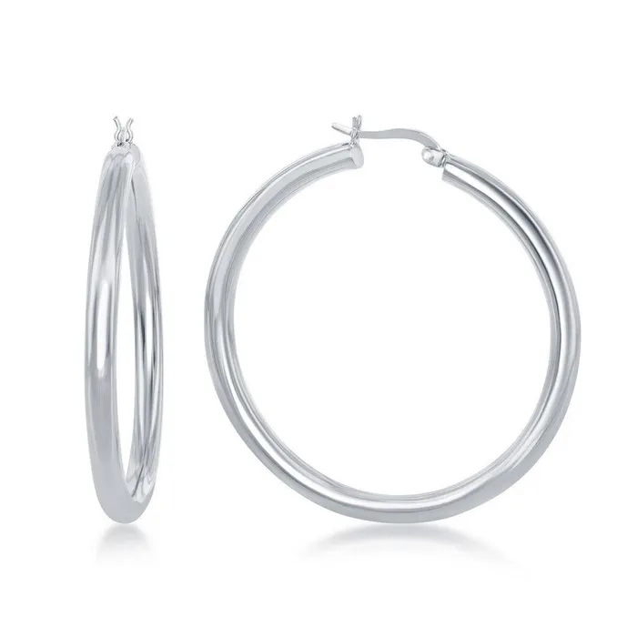 Sterling Silver HighPolished Hoop Earrings 4 x 50 mm Classic Earrings