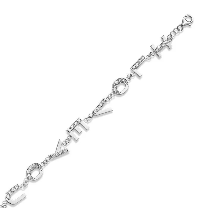 Sterling Silver I LOVE YOU CZ Link Bracelet 7 Classic Bracelets