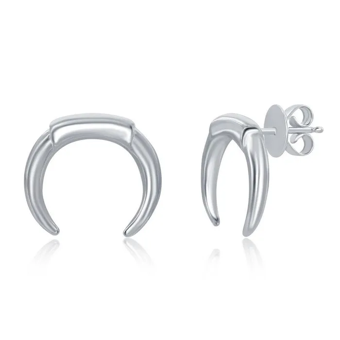 Sterling Silver Italian Horn Stud Earrings Classic Earrings