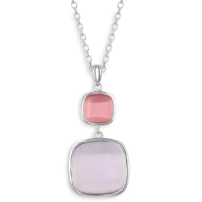 Sterling Silver Large Small Square Cats Eye Pendant Necklace Classic Necklaces Sterling Silver Large Small Square Cats Eye Pendant Necklace Classic Necklaces