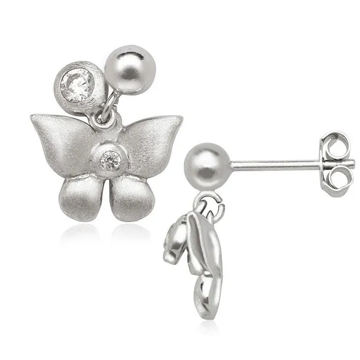Sterling Silver Small CZ with Butterfly Earrings Classic Earrings