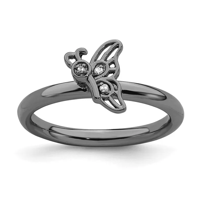 Sterling Silver Stackable Expressions Blackplated Butterfly wDiamond Ring QSK1628 Stackable Expressions Rings Sterling Silver Stackable Expressions Blackplated Butterfly wDiamond Ring QSK1628 Stackable Expressions Rings