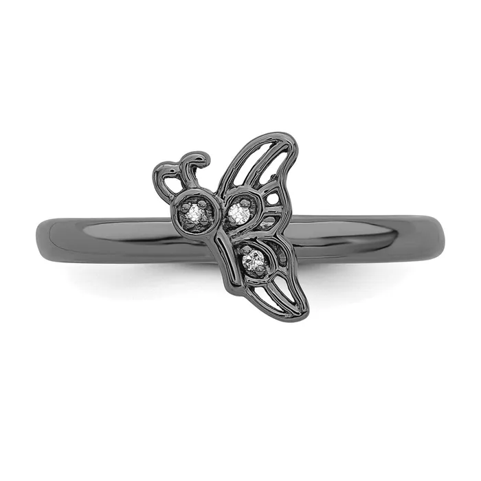 Sterling Silver Stackable Expressions Blackplated Butterfly wDiamond Ring QSK1628 Stackable Expressions Rings Sterling Silver Stackable Expressions Blackplated Butterfly wDiamond Ring QSK1628 Stackable Expressions Rings